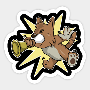 Funny cat is playing a trumpet Sticker